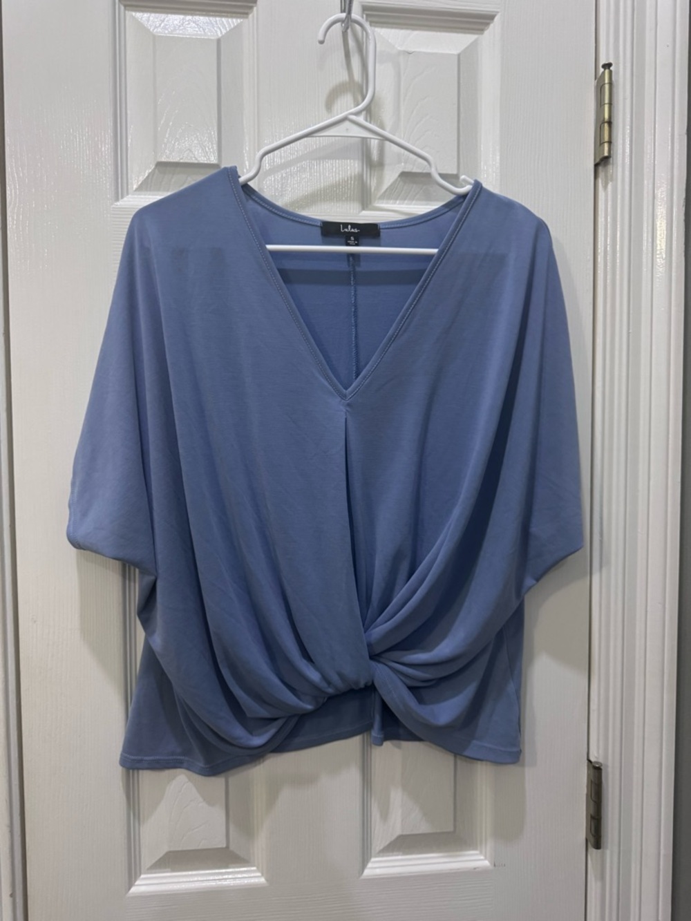 Lulu's Dusty Blue Twist-Front V-Neck Tunic
